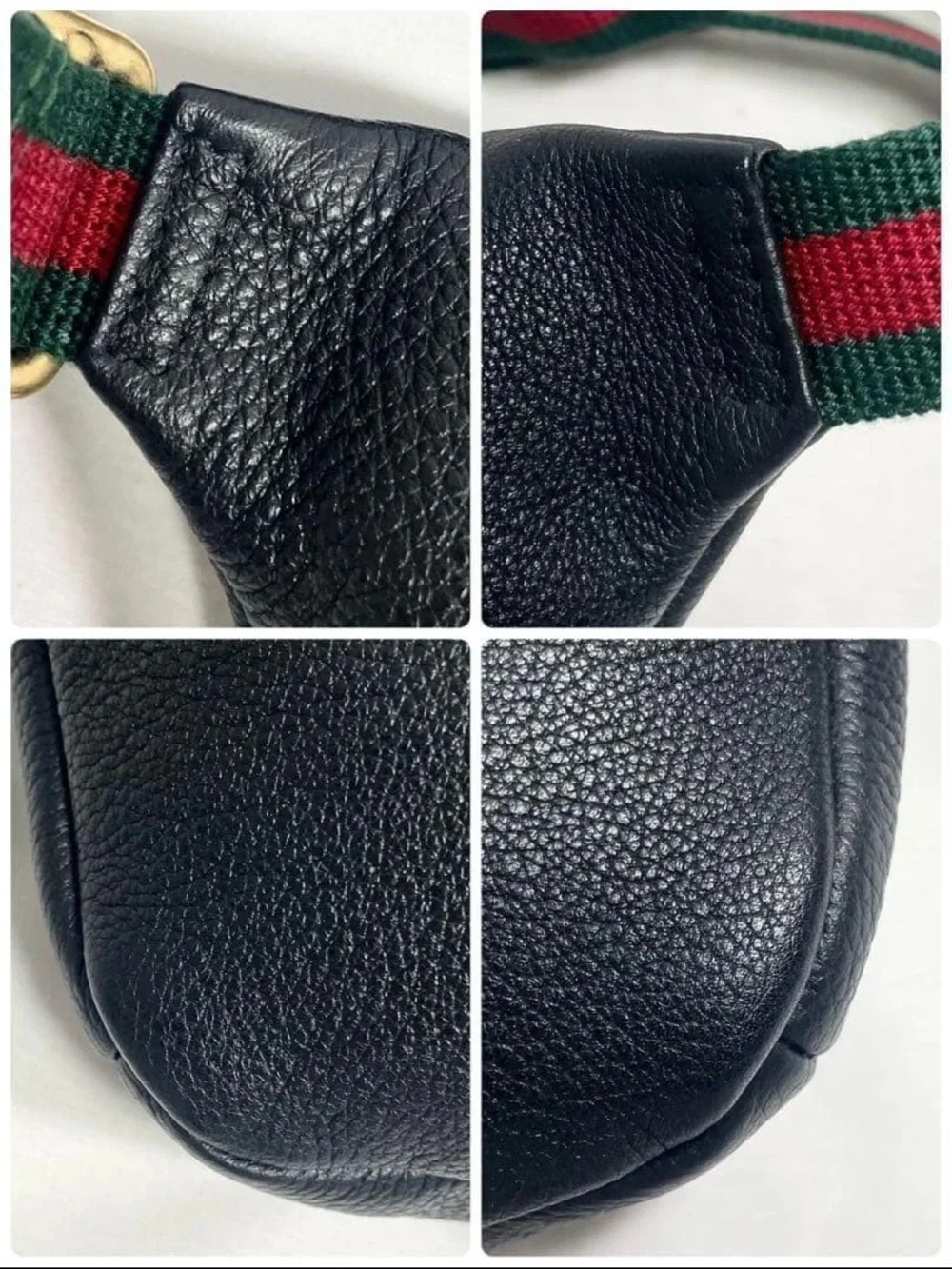 Gucci Black Leather Belt Bag with Green-Red Web Stripe